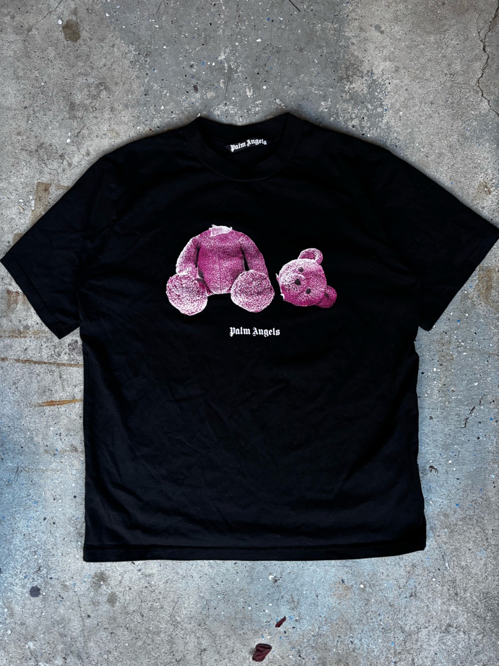 Palm Angels Black T-Shirt with Pink Teddy Graphic